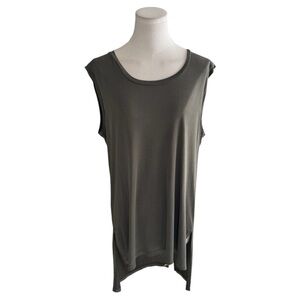 DREW Olive Green Sleeveless Capped Long Top‎ T Shirt Size L Split Relaxed Fit
